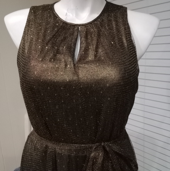 Gold Bronze Metallic Tiered Ruffle Hem Dress Size 16 Shawl Included NWOT - Picture 2 of 14